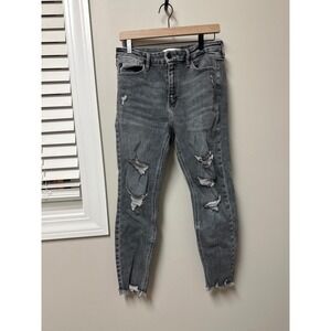 Kancan Jeans Womens Grey Distressed Skinny High Rise Jeans Cut 40452 Size 11‎ 29